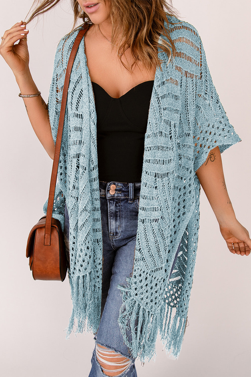 Gehäkelte Strickjacke | Fransen-Details | Boho-Chic