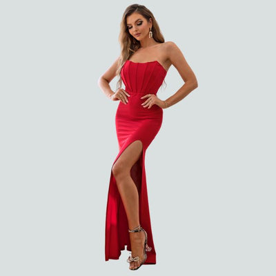Elegantes Korsett-Maxikleid mit hohem Schlitz