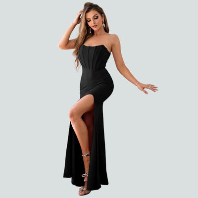 Elegantes Korsett-Maxikleid mit hohem Schlitz