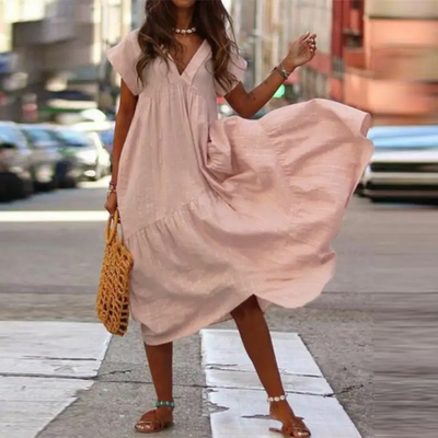 Elegantes Maxi-Blusenkleid mit V-Ausschnitt und Rüschen