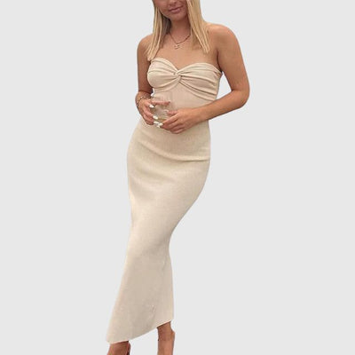 Elegantes Rippstrick-Maxikleid mit Herzausschnitt