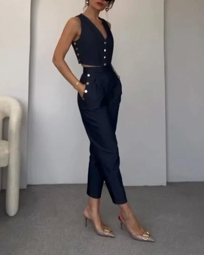 Zweiteiliges Set mit Weste | High-Waist-Hose | Eleganter Chic