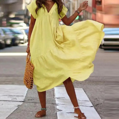 Elegantes Maxi-Blusenkleid mit V-Ausschnitt und Rüschen