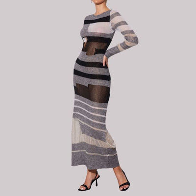 Elegantes Strick-Maxikleid mit Streifenmuster