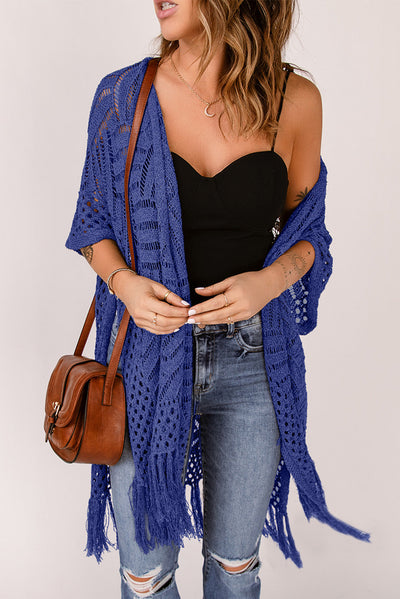 Gehäkelte Strickjacke | Fransen-Details | Boho-Chic