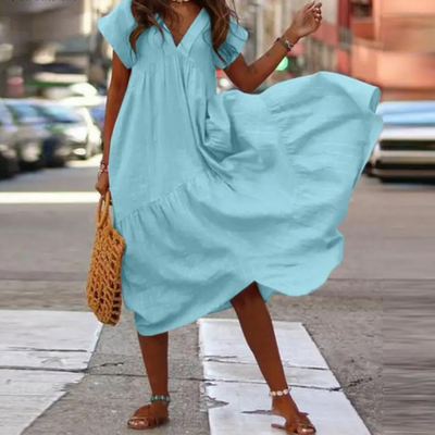 Elegantes Maxi-Blusenkleid mit V-Ausschnitt und Rüschen