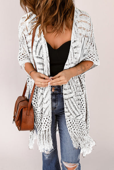 Gehäkelte Strickjacke | Fransen-Details | Boho-Chic