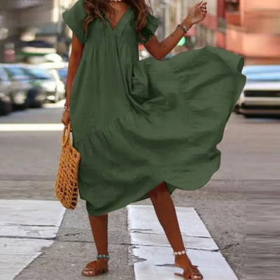 Elegantes Maxi-Blusenkleid mit V-Ausschnitt und Rüschen