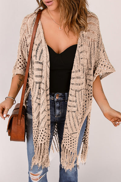 Gehäkelte Strickjacke | Fransen-Details | Boho-Chic