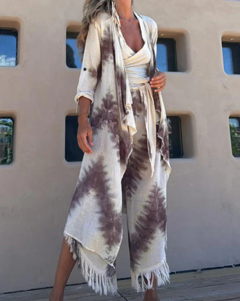 3-teiliges Boho-Set | Tie-Dye Muster | Fransenabschluss
