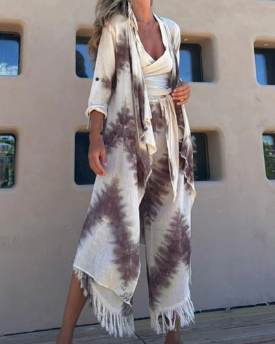 3-teiliges Boho-Set | Tie-Dye Muster | Fransenabschluss