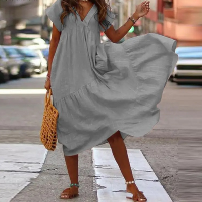 Elegantes Maxi-Blusenkleid mit V-Ausschnitt und Rüschen