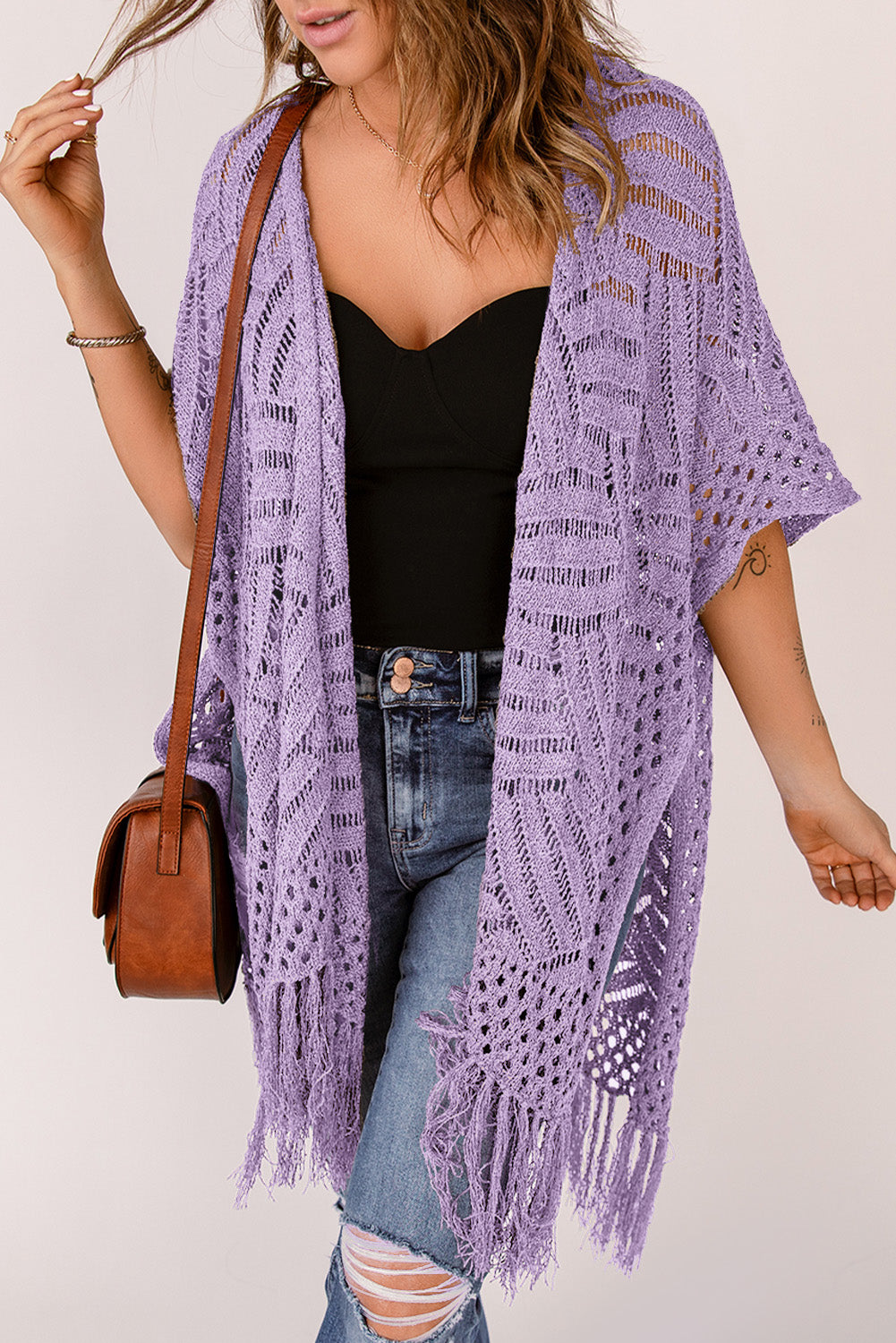 Gehäkelte Strickjacke | Fransen-Details | Boho-Chic