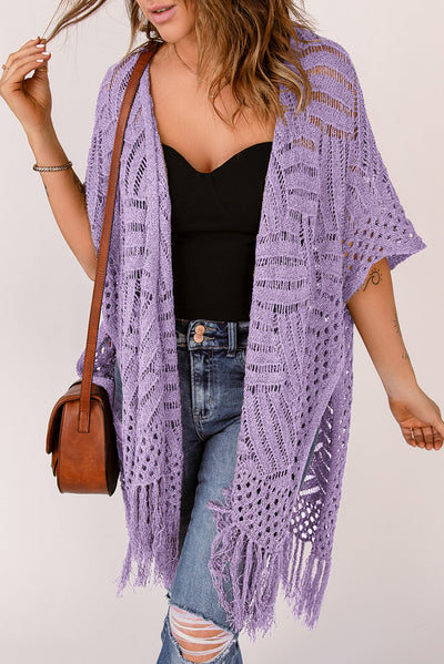 Gehäkelte Strickjacke | Fransen-Details | Boho-Chic