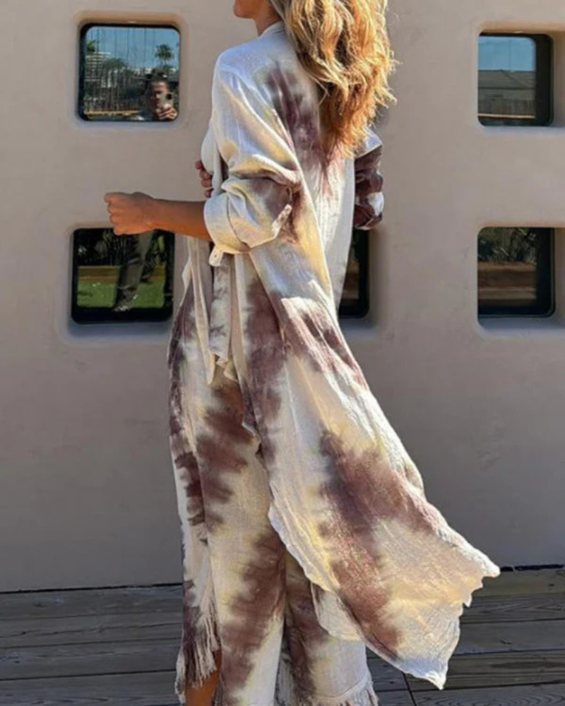 3-teiliges Boho-Set | Tie-Dye Muster | Fransenabschluss