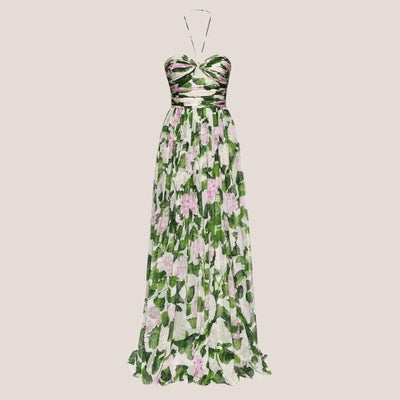 Elegantes Maxikleid mit Blumenmuster und gerafftem Oberteil