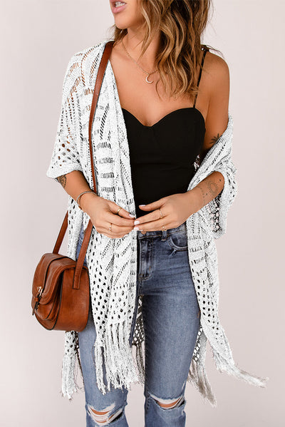 Gehäkelte Strickjacke | Fransen-Details | Boho-Chic