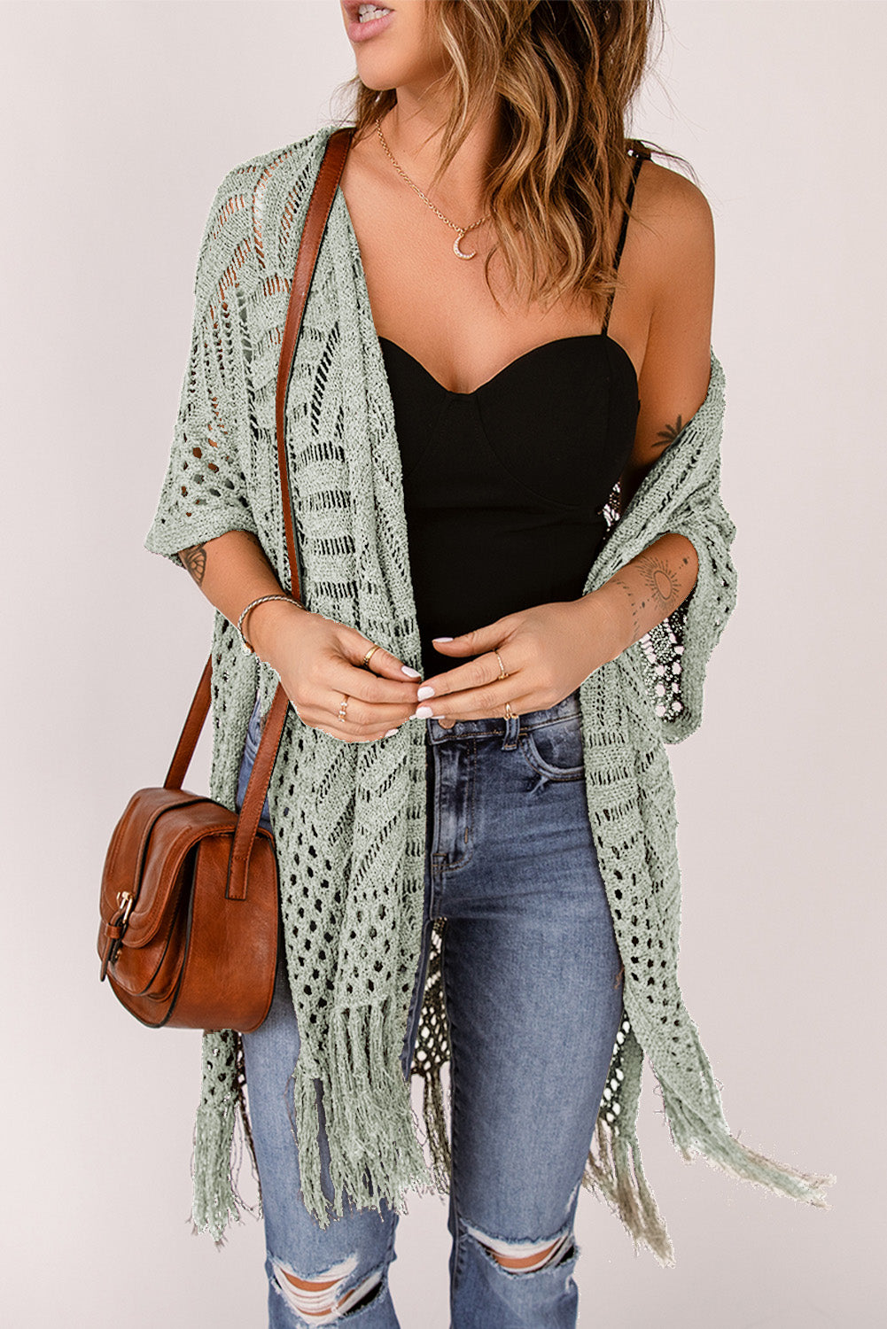 Gehäkelte Strickjacke | Fransen-Details | Boho-Chic