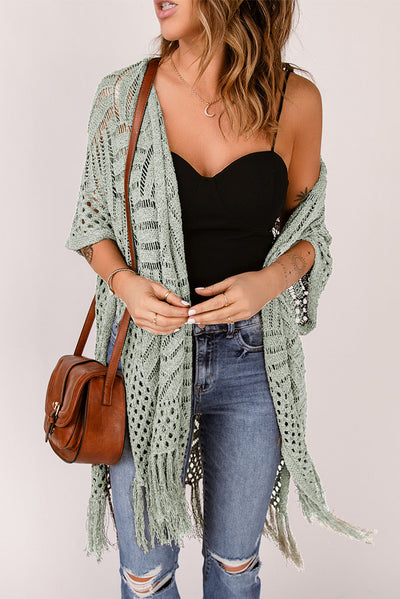 Gehäkelte Strickjacke | Fransen-Details | Boho-Chic