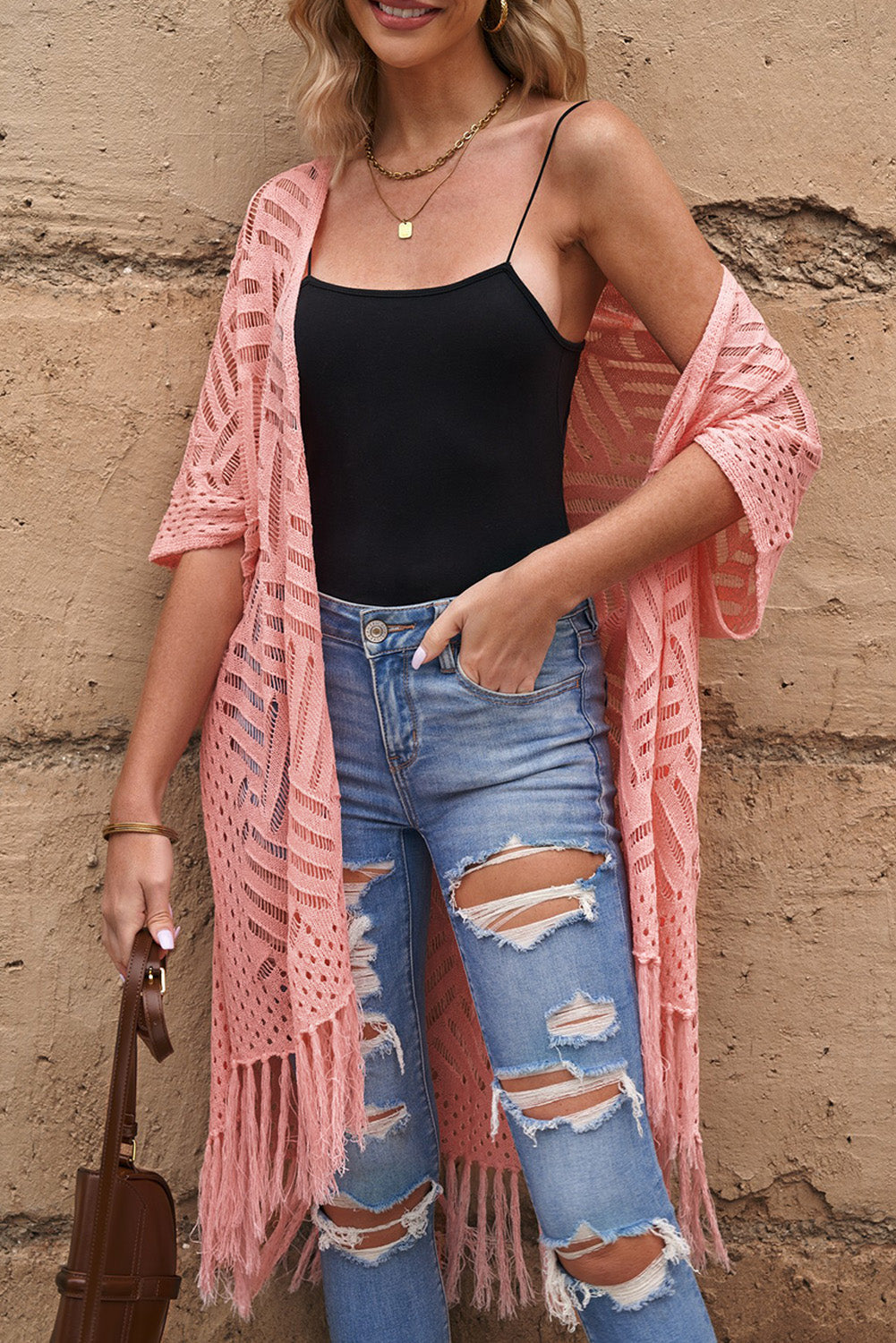 Gehäkelte Strickjacke | Fransen-Details | Boho-Chic