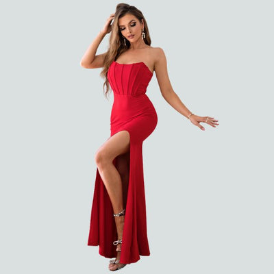 Elegantes Korsett-Maxikleid mit hohem Schlitz