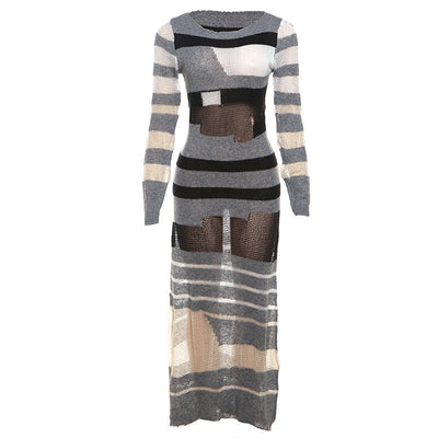 Elegantes Strick-Maxikleid mit Streifenmuster