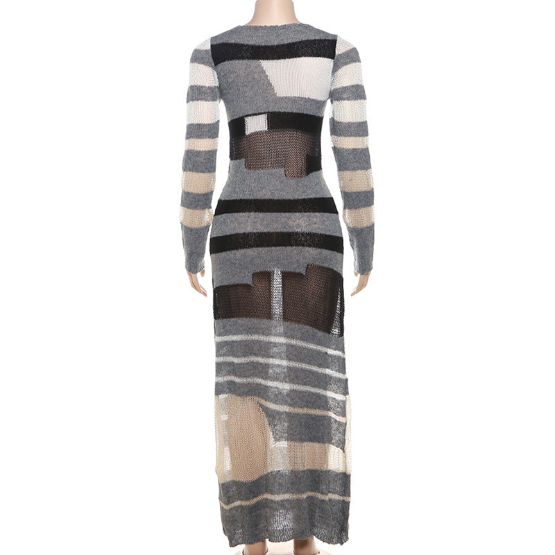 Elegantes Strick-Maxikleid mit Streifenmuster