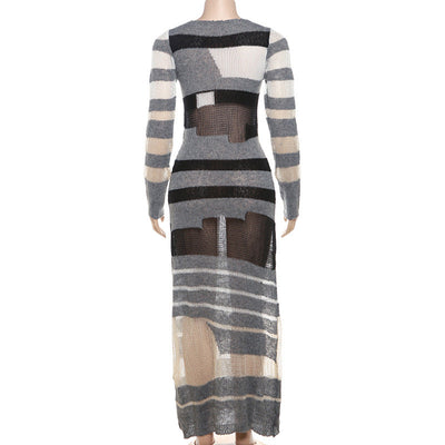 Elegantes Strick-Maxikleid mit Streifenmuster