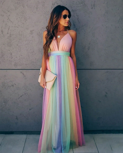 Maxikleid mit Farbverlauf | Tüllrock | Spaghettiträger