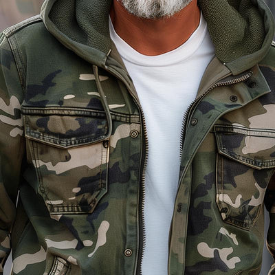 Jeansjacke für Herren - Camouflage Übergangsjacke mit Kapuze