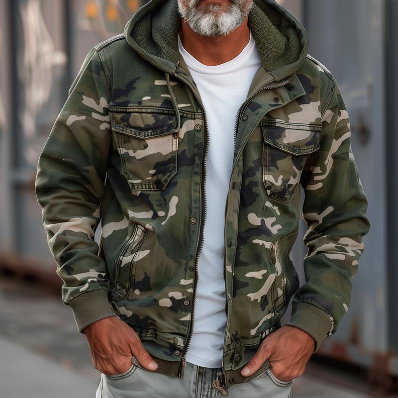 Jeansjacke für Herren - Camouflage Übergangsjacke mit Kapuze