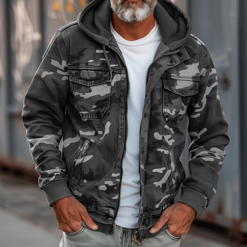 Jeansjacke für Herren - Camouflage Übergangsjacke mit Kapuze