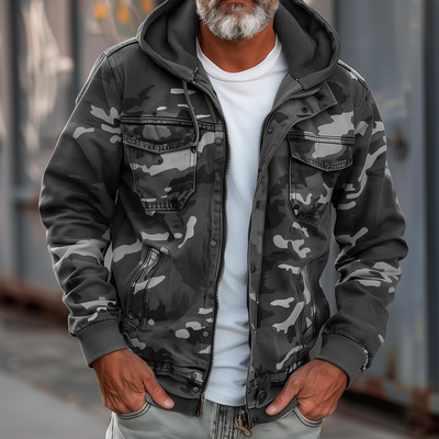 Jeansjacke für Herren - Camouflage Übergangsjacke mit Kapuze
