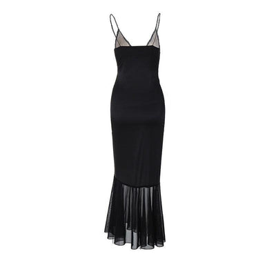 Elegantes Schwarzes Kleid aus Spitze und Mesh