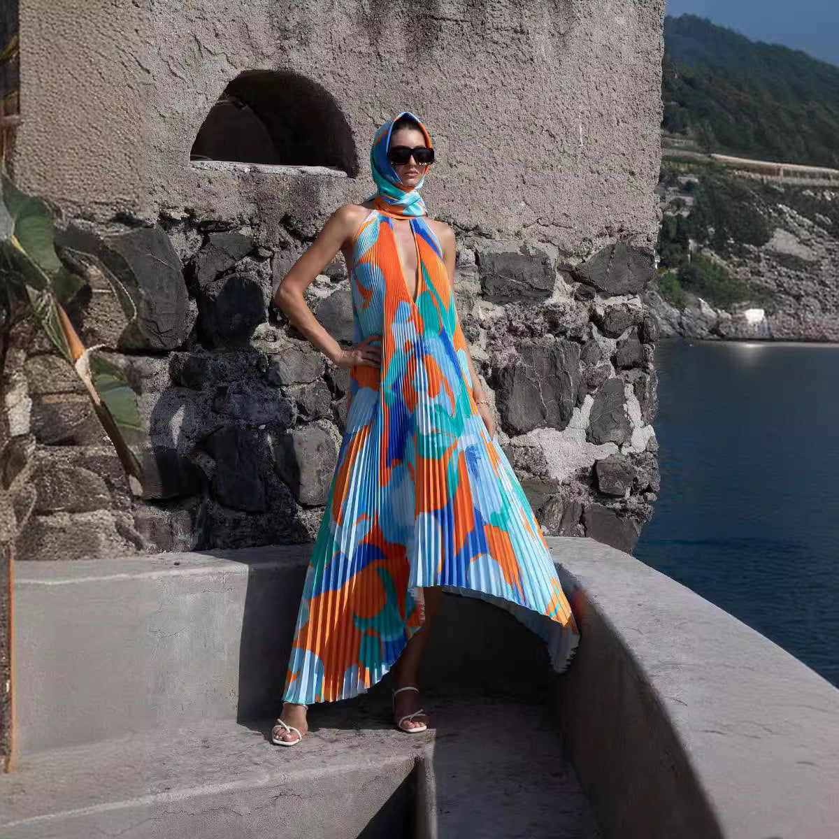 Elegantes Tiefes V-Ausschnitt Schwingkleid für Damen