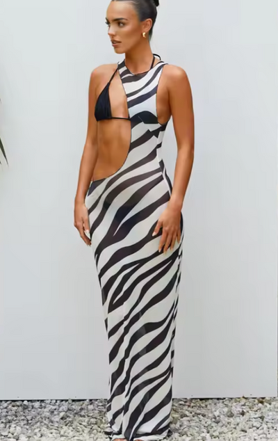 Elegantes Zebra Strandkleid als Überwurf