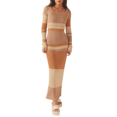 Buntes Gemütliches Gestreiftes Maxikleid