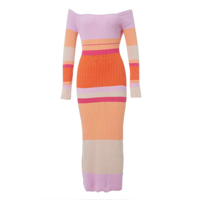 Buntes Gemütliches Gestreiftes Maxikleid