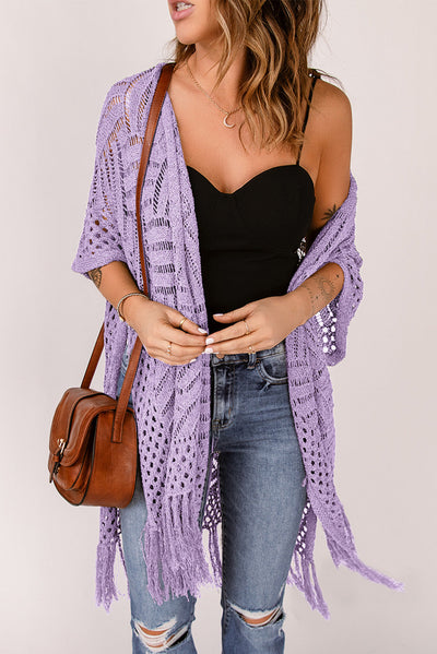 Gehäkelte Strickjacke | Fransen-Details | Boho-Chic