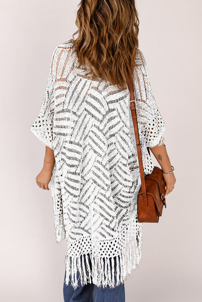 Gehäkelte Strickjacke | Fransen-Details | Boho-Chic