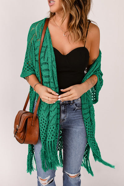 Gehäkelte Strickjacke | Fransen-Details | Boho-Chic
