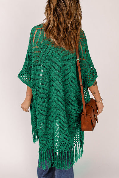 Gehäkelte Strickjacke | Fransen-Details | Boho-Chic