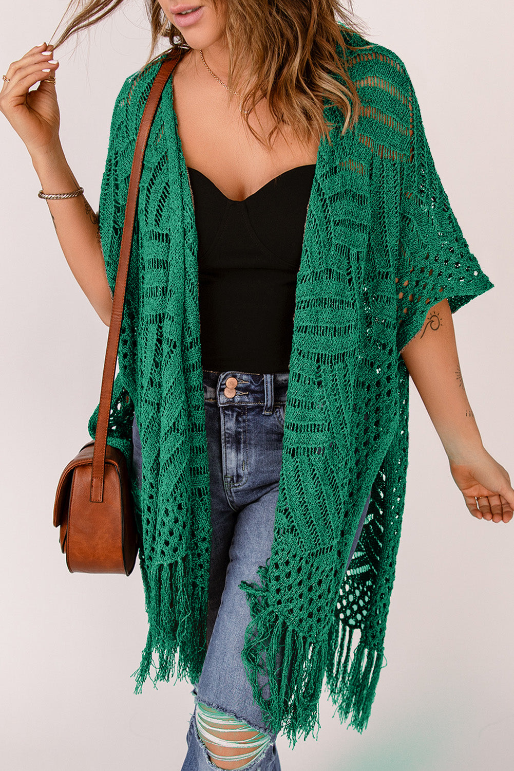 Gehäkelte Strickjacke | Fransen-Details | Boho-Chic