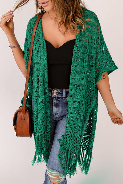 Gehäkelte Strickjacke | Fransen-Details | Boho-Chic