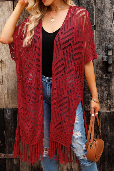 Gehäkelte Strickjacke | Fransen-Details | Boho-Chic