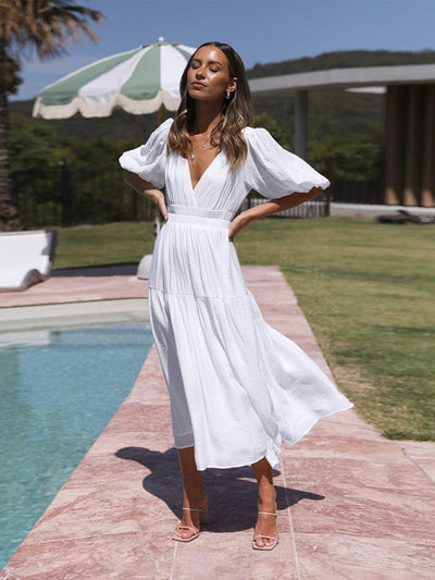 Elegantes Maxikleid mit Puffärmeln für jeden Anlass