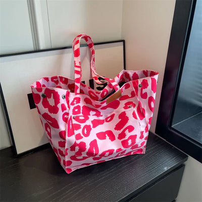 Oversized Canvas Strandtas – Damen Shopper mit Leopardenmuster